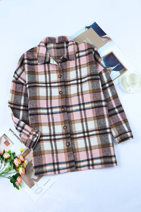 Gingham Pocketed Collared Neck Blouse